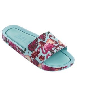 Melissa Flamingo Slide Sandals Beach Tropical. Size 8.